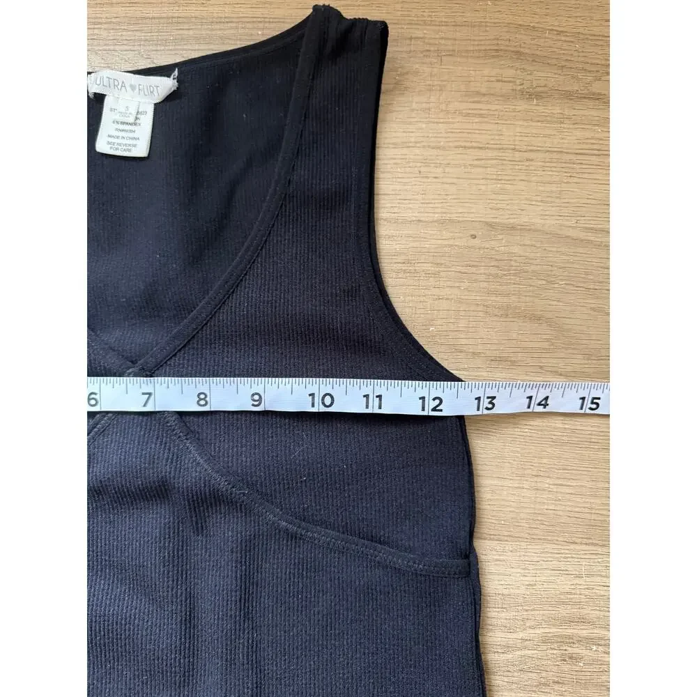 ULTRA FLIRT Women's Juniors' Seamless Ribbed Corset Tank Top, Black, Size Small